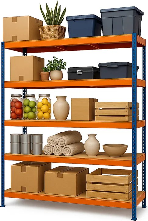 Regál 180x90x40 cm lakovaný 5-policový, nosnosť 100 kg - modro-oranžový
