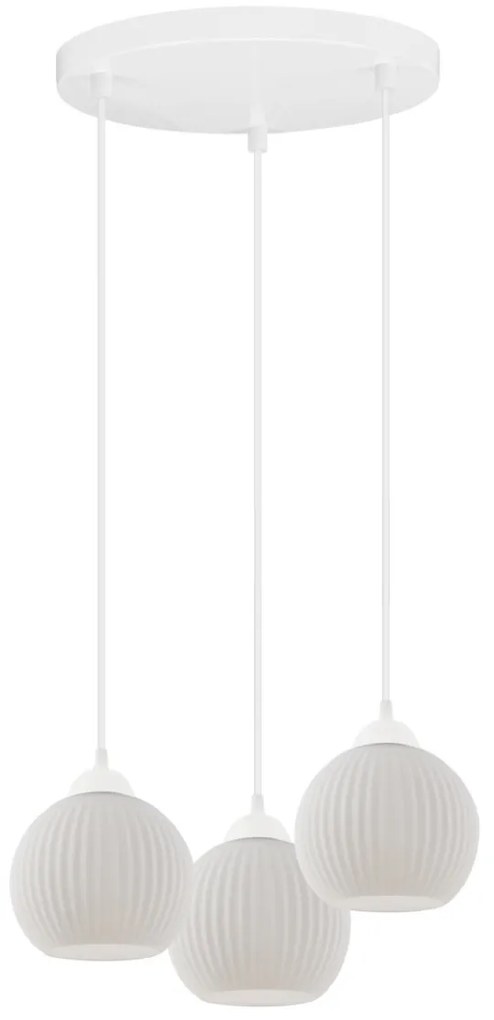 Závesné svietidlo Riffle Round, 3x biele sklenené tienidlo, w, o