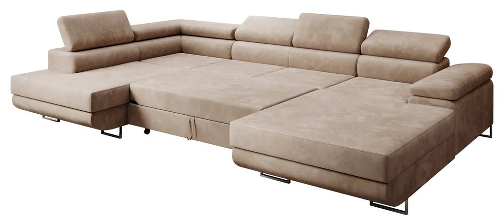 Rohová rozkladacia sedacia súprava U 274 MARYEN Pravá Svetlo hnedá