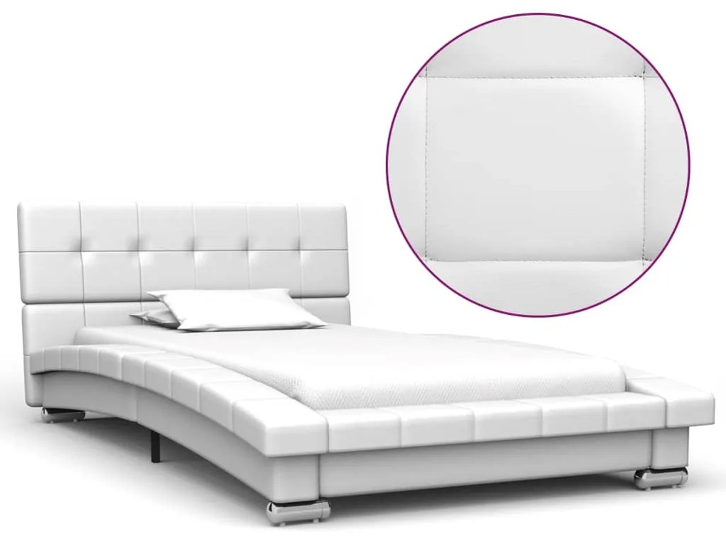 vidaXL Posteľný rám biely 200x90 cm umelá koža