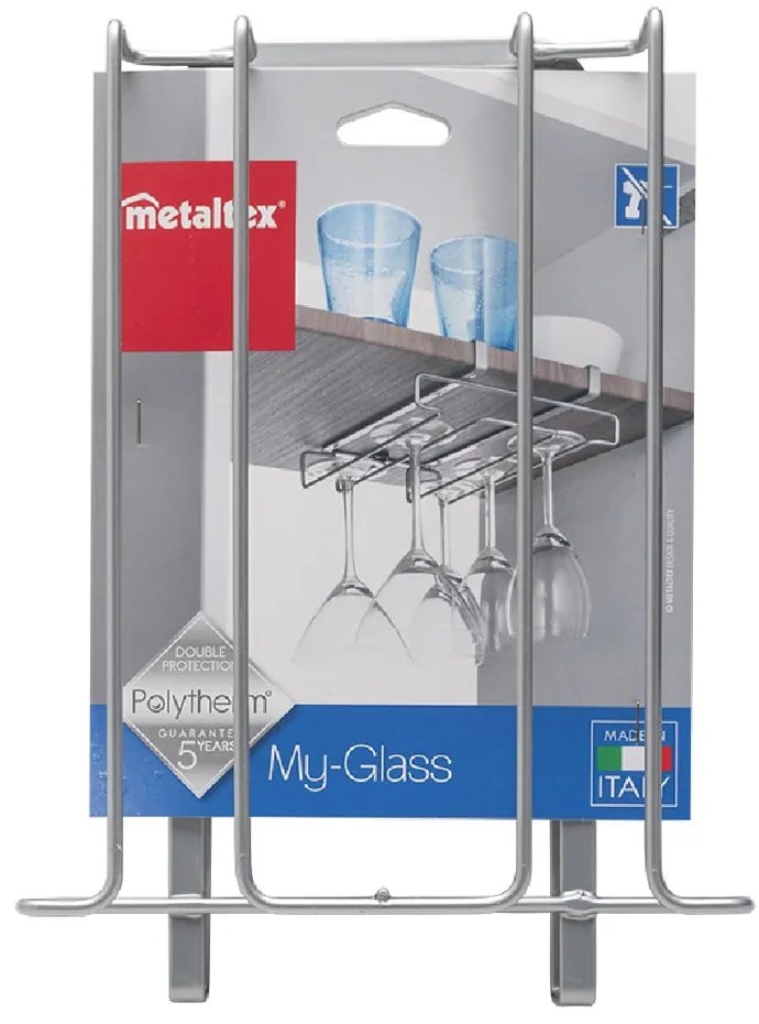 Závesný držiak na 8 pohárov Metaltex Glass, dĺžka 20 cm