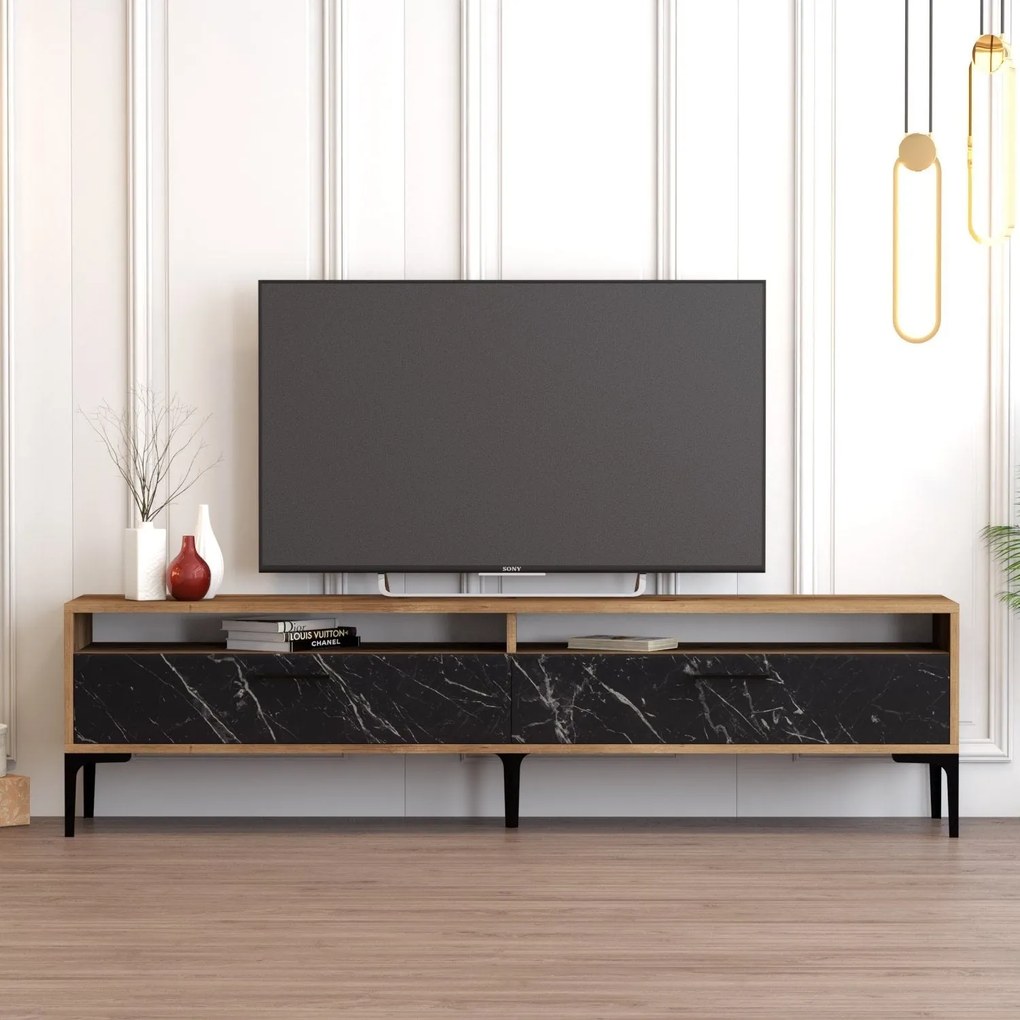 TV skrinka Istanbul 2 - Walnut Black Marble