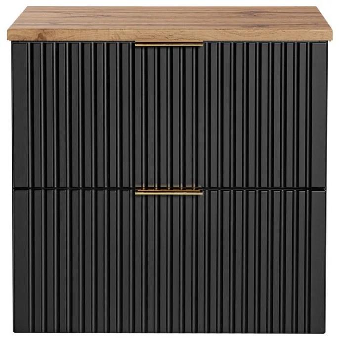 Závěsná skříňka pod umyvadlo Casad s deskou 60 cm černá/dub wotan