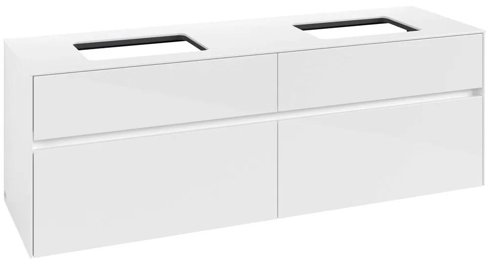 VILLEROY &amp; BOCH Collaro závesná skrinka pod dve umývadlá na dosku, 4 zásuvky, 1600 x 500 x 548 mm, Glossy White, C12300DH