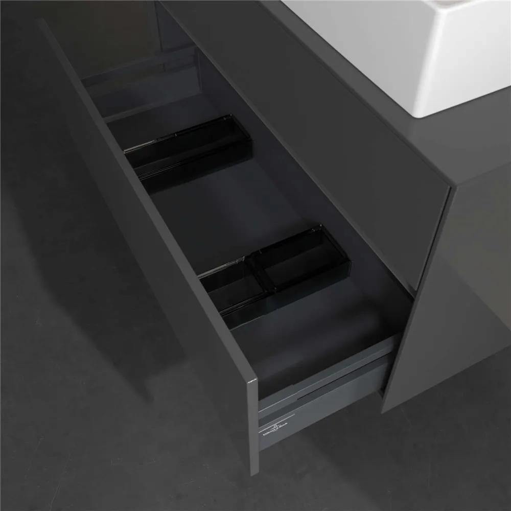 VILLEROY &amp; BOCH Collaro závesná skrinka pod umývadlo na dosku (umývadlo vpravo), 2 zásuvky, s LED osvetlením, 1000 x 500 x 548 mm, Glossy Grey, C127B0FP