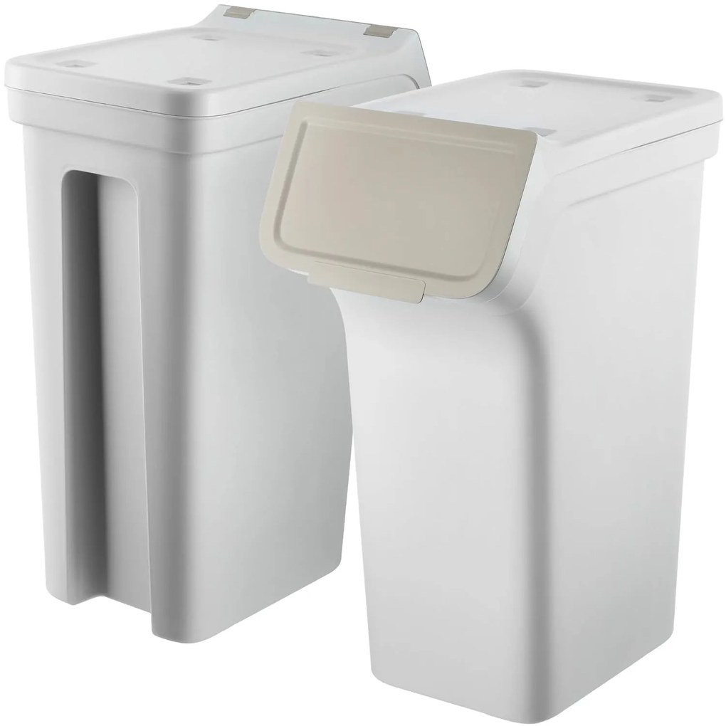 Prosperplast Odpadkové koše / Koše na špinavú bielizeň sada 4x25l, STACKBOX - bielo-sivá