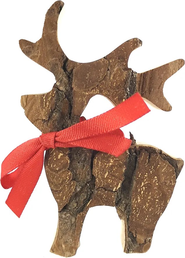 AMADEA Drevený jeleň s kôrou, masívne drevo, výška 8 cm
