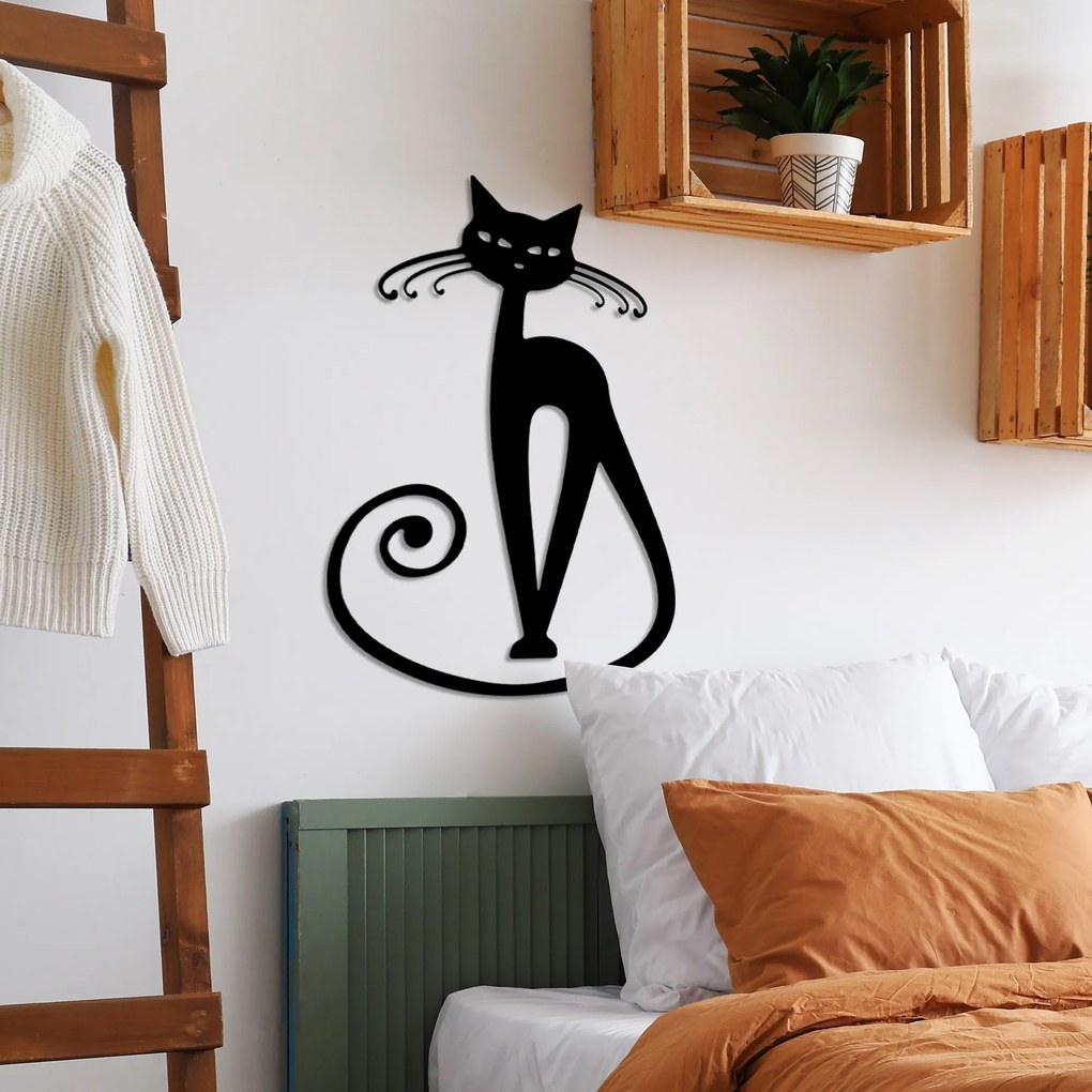 Nástenná kovová dekorácia Cat 6 čierna