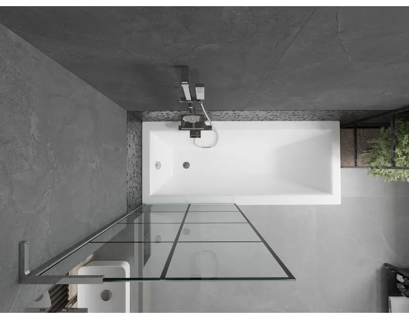 Mexen Next L, 1-krídlová vaňová zástena 80 x 150 cm, 6mm číre sklo-čierny vzor, chrómový profil, 895-080-000-03-77-01