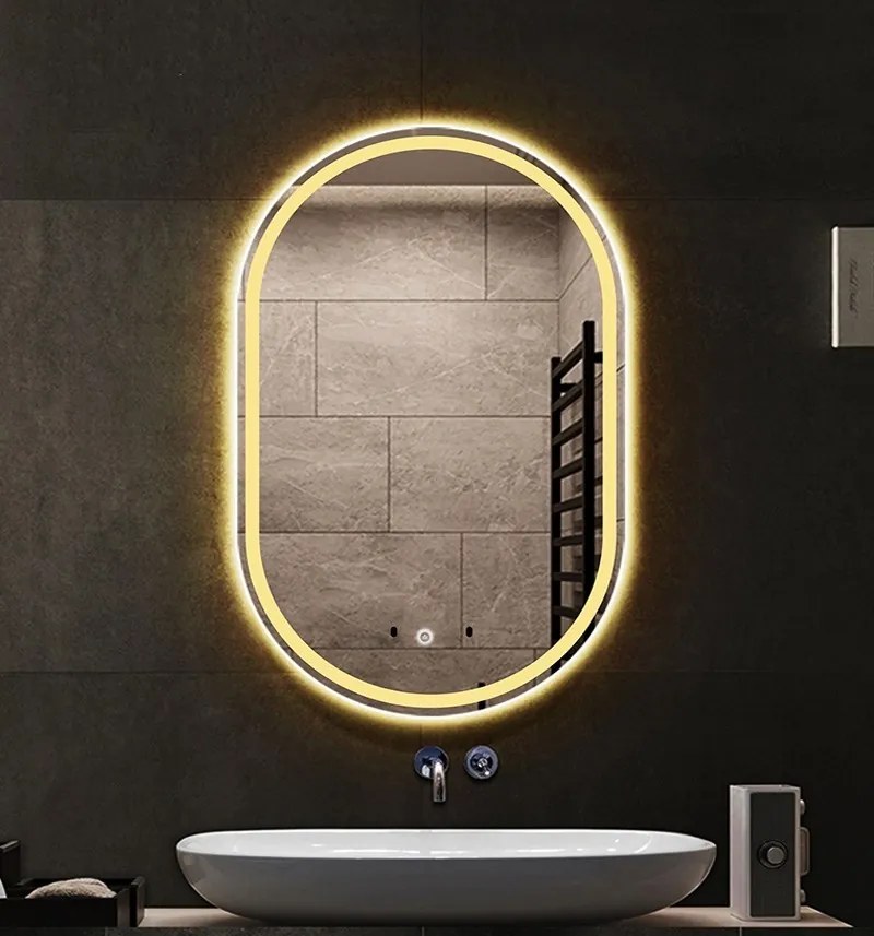 Oválné dotykové zrcadlo s LED osvětlením HALLO DDJ 80x60 cm