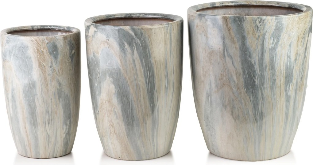 Sada 3 ks květináčů NEVA MARBLE VII šedá/béžová