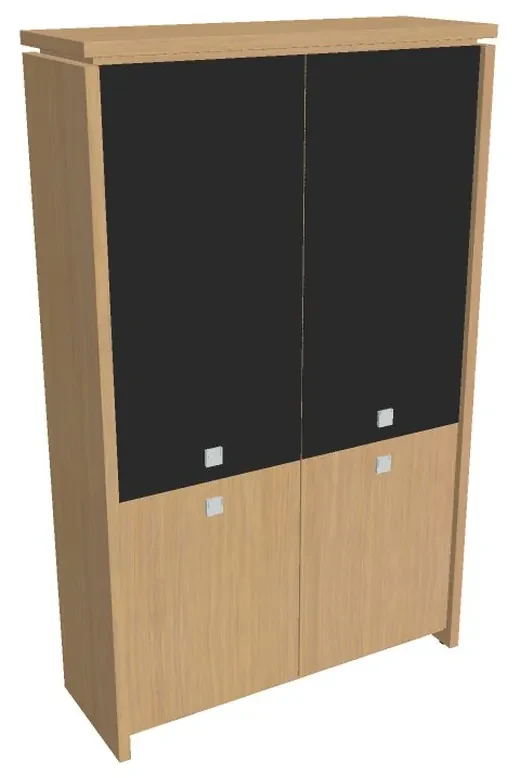 Vysoká skriňa Verno 128 x 46 x 210 cm, kombinované dvere, dub svetlý / čierna
