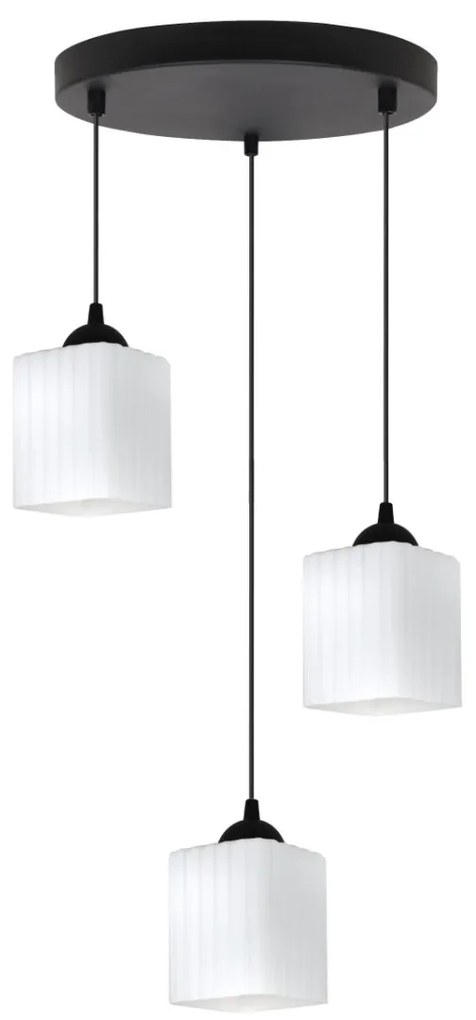 Závesné svietidlo Riffle Square, 3x biele sklenené tienidlo, b, o