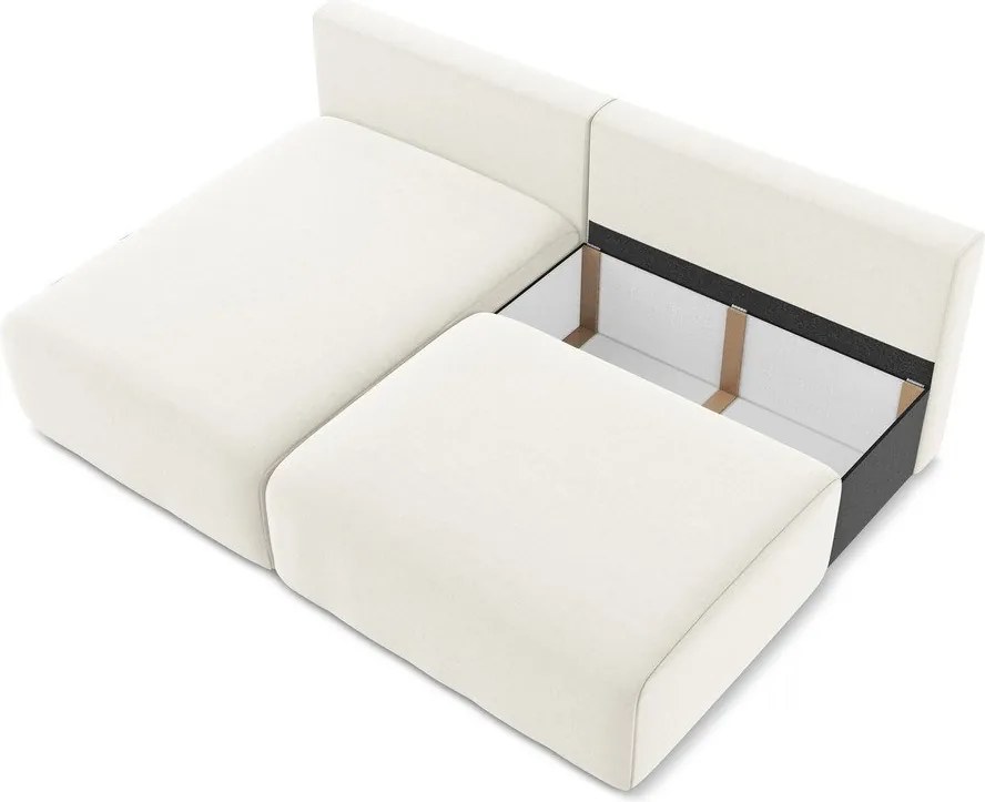 Krémovobiela zamatová rozkladacia/s úložným priestorom rohová pohovka (ľavý roh/s leňoškou) Kalena – Makamii