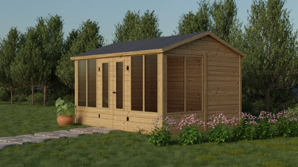 Drevený domček PAMPA XL so sedlovou strechou (3,2 × 3,95 m)