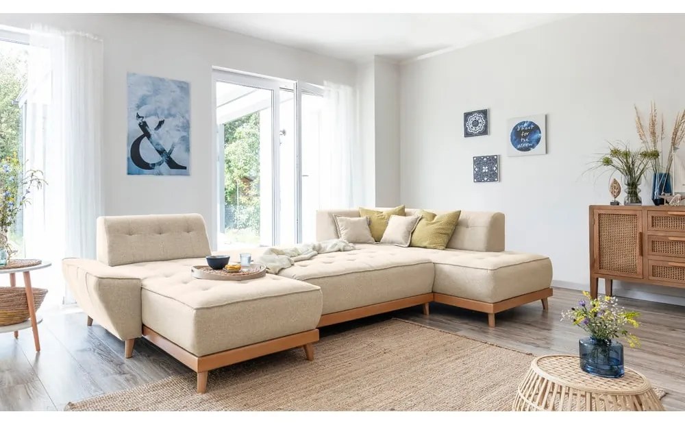 Béžová rozkladacia pohovka do "U" Miuform Dazzling Daisy, pravý roh