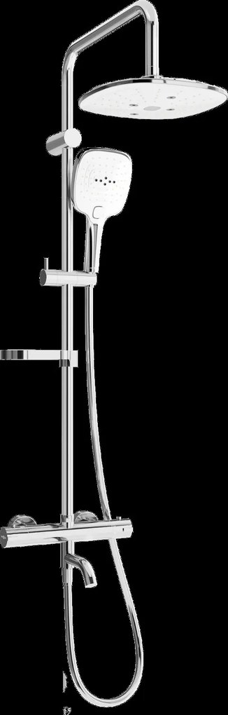 Mexen KX17 sprchový set s hornou hlavicou 25 cm, s termostatickou vaňovou batériou Kai, chrómová-biela, 779001791-02