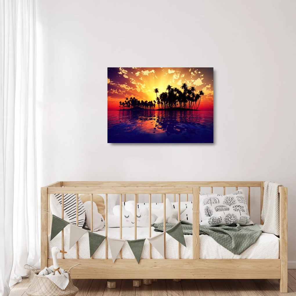 Sklenený obraz ostrovu pri západe slnka (70x50 cm)