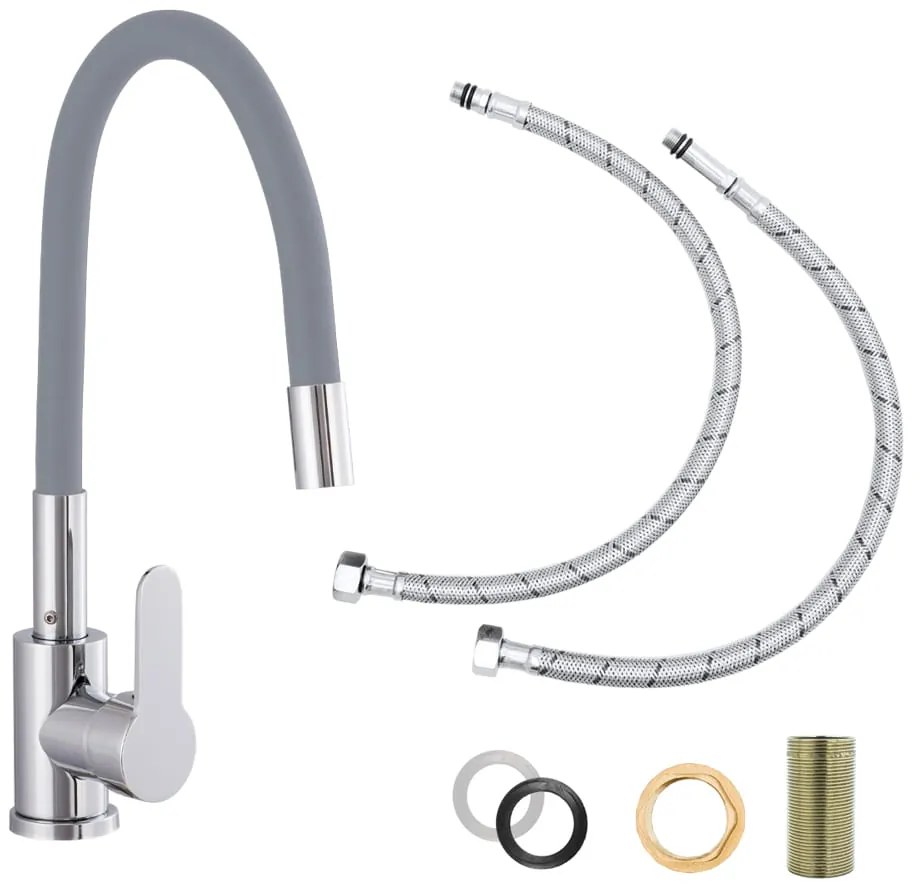 Gamma Flex 2000, stojanková drezová batéria s flexibilným ramenom, šedá-chrómová, GMA-BFX-2000G