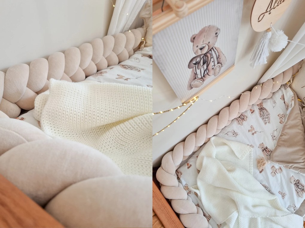 Vulpi Mantinel do postieľky Vrkoč 240 cm Handmade Farba: červená-biela-sivá