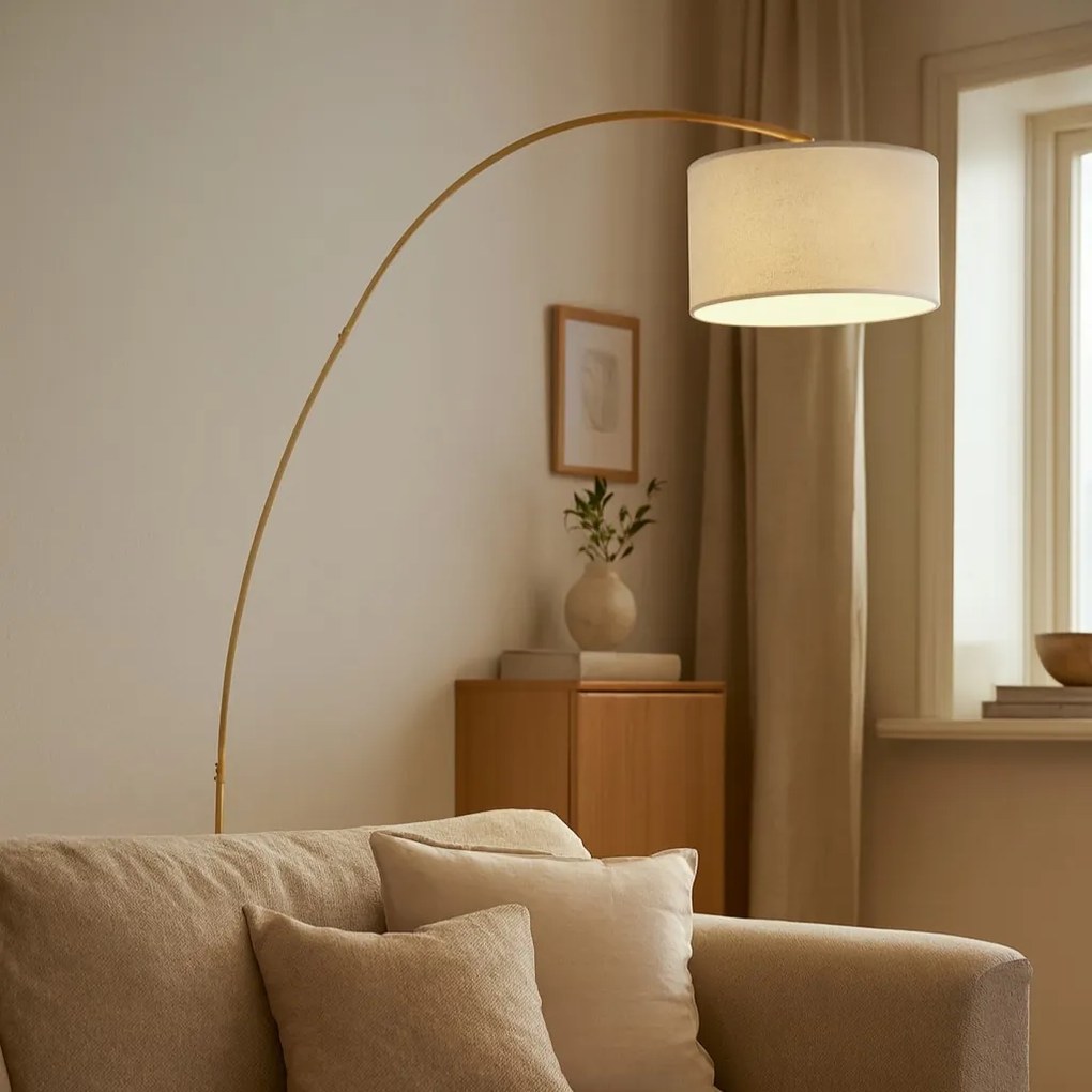 Moderná oblúková lampa béžová s teddy tienidlom - Vinossa