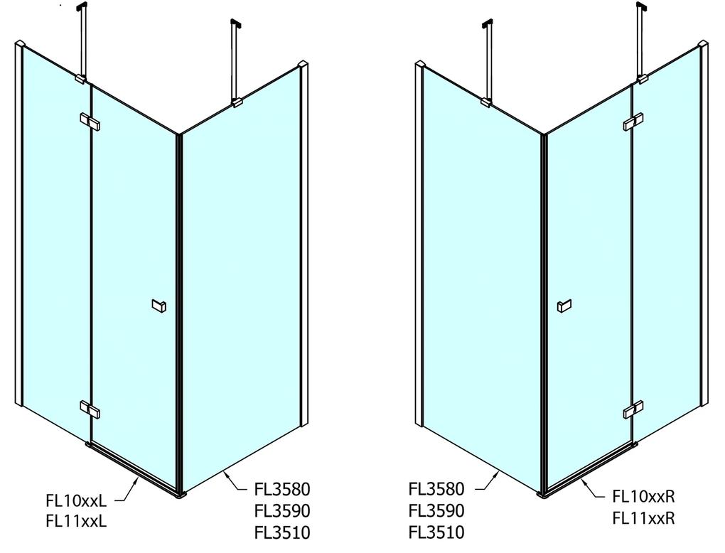 Polysan, FORTIS LINE štvorcová sprchová zástena 900x900 mm, R varianta, FL1090RFL3590