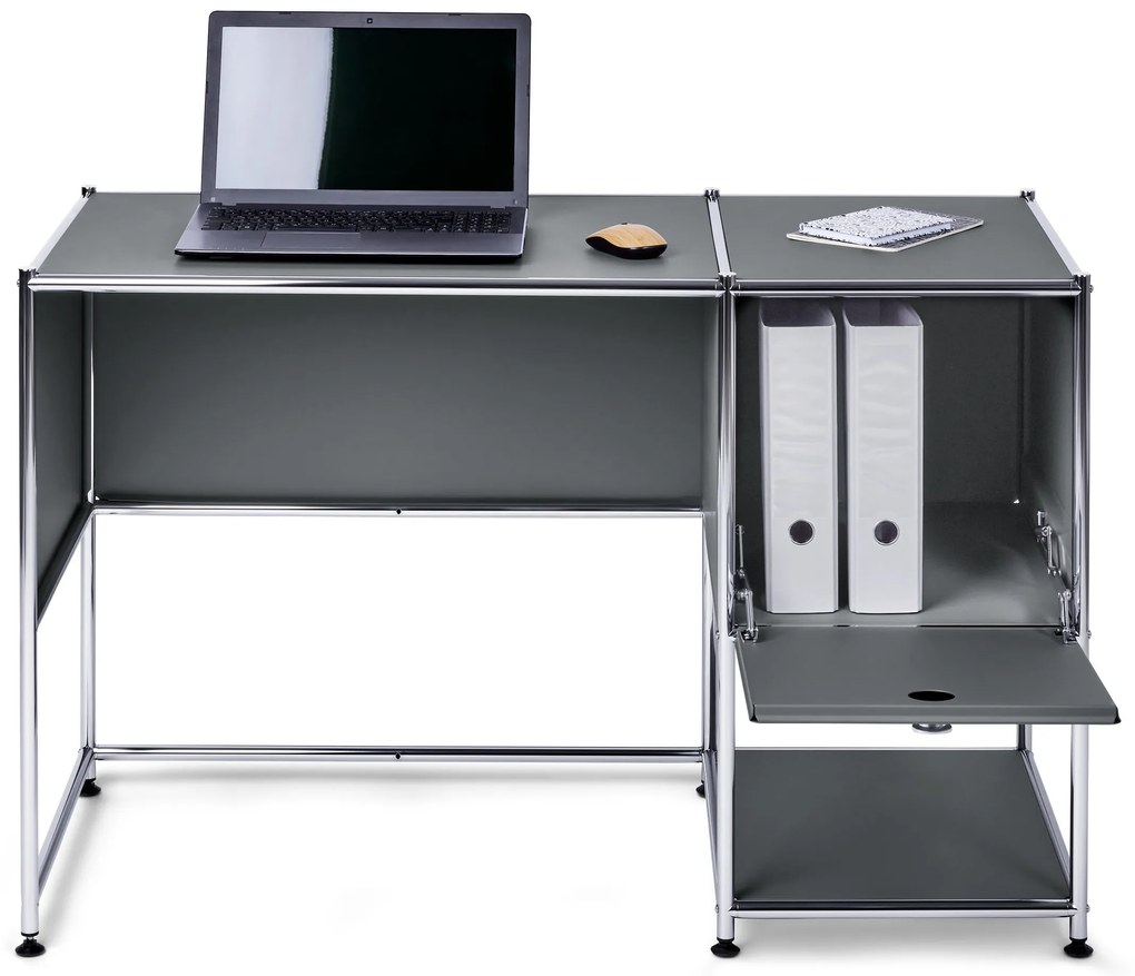 Kovový písací stôl »CN3« s výklopnými dvierkami, sivý