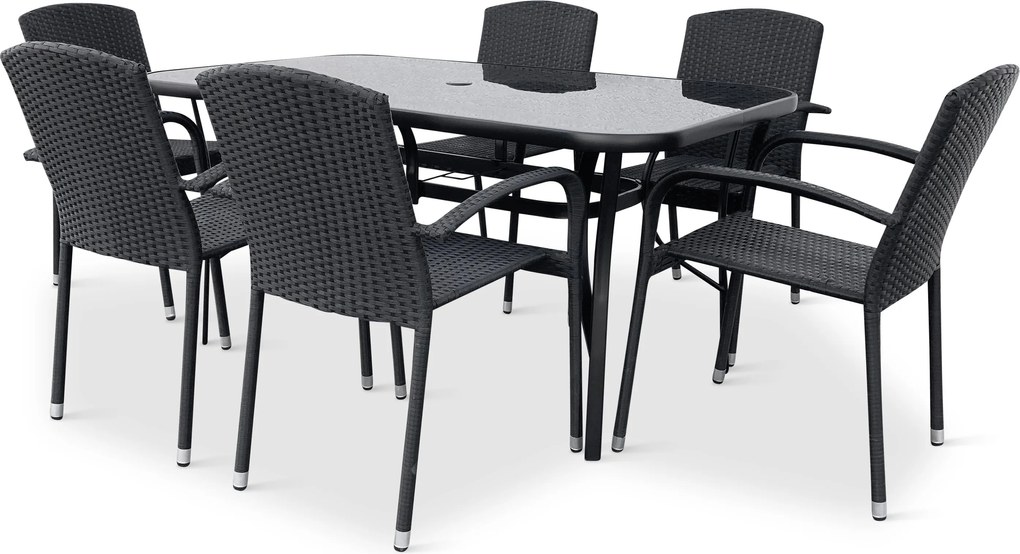 Noela Záhradný jedálenský set Klaudia čierny + 6x ratanová stolička Roma