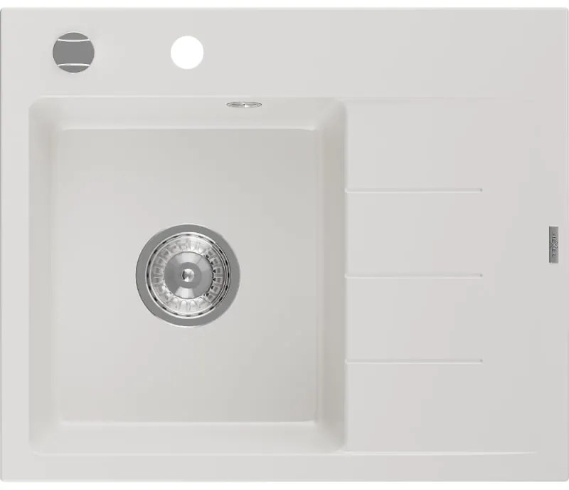 Mexen Ben, 1-komorový granitový drez 600x500x190 mm, ľavý+ chrómový sifón, biela, 6522605000-20