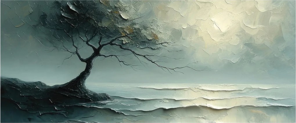 Obraz - Olejomaľba stromu s oceánom (120x50 cm)