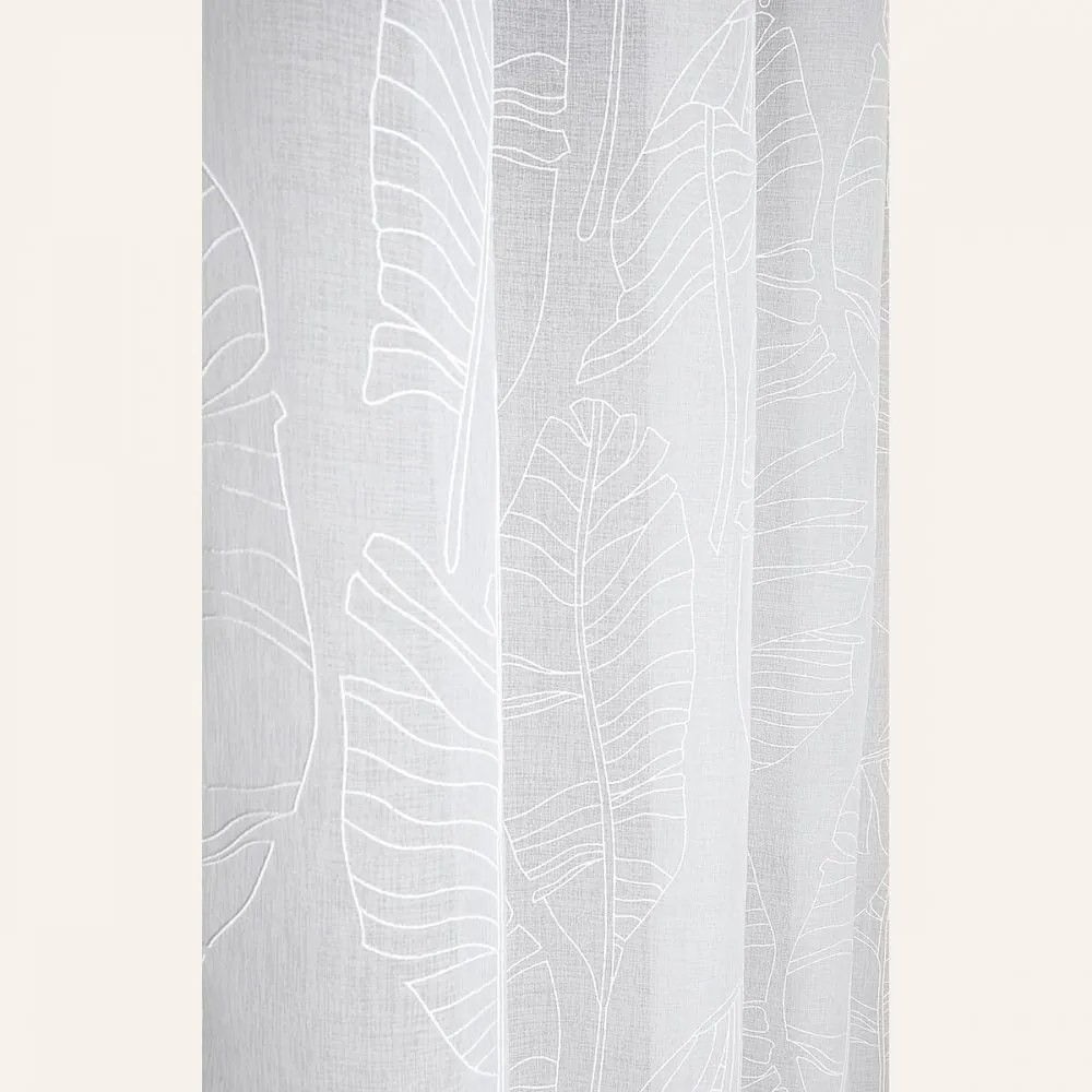 Biela záclona Flory s listovým vzorom 140 x 250 cm