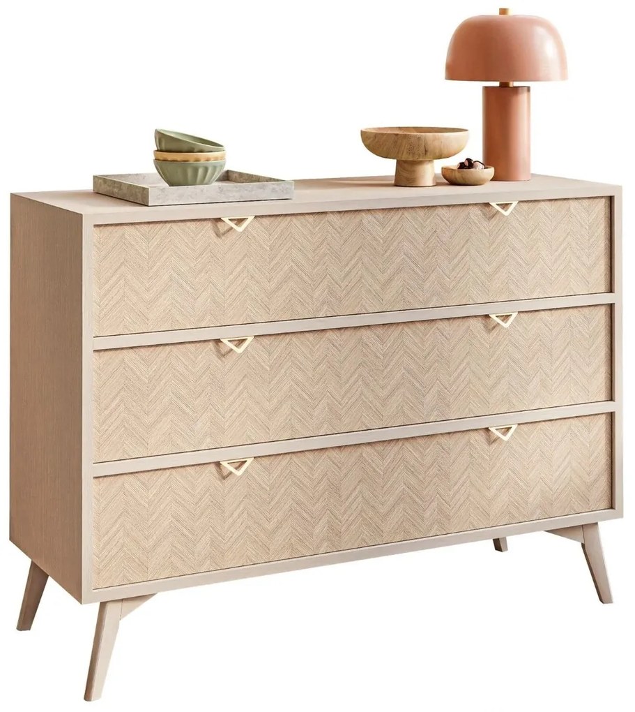 KOMODA FONDY JEDLIČKA SCANDI + PIESKOVO BÉŽOVÁ ŠUPLÍKY 106 cm