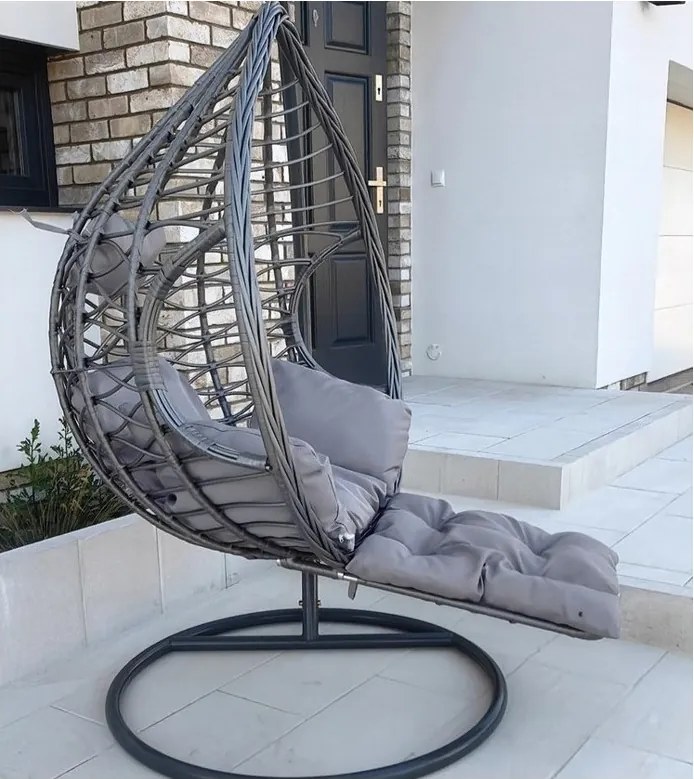 Sivé závesné kreslo s podnožkou DOMINIKANA WAVES