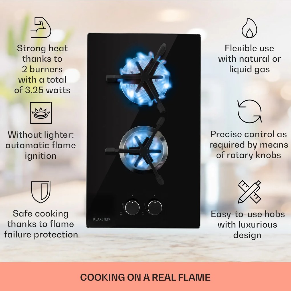 Klarstein Trifecta Domino, plynová varná doska, 2 trojuholníkové horáky, sklokeramika