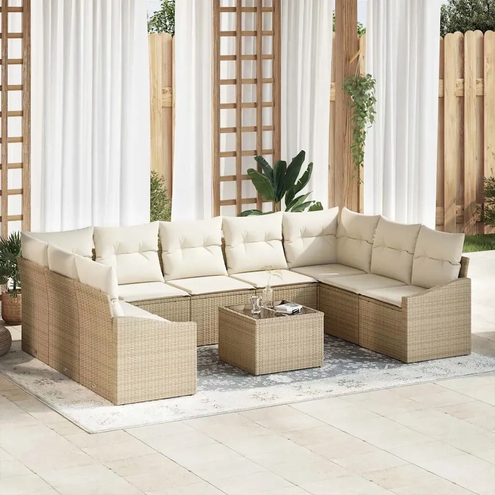 vidaXL 10-dielny jedálenský set do záhrady s vankúšmi v hnedom poly ratane