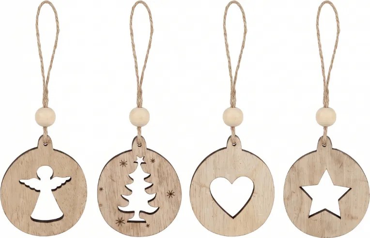 Vianočná ozdoba RUSTIC JOY drevená 7,5 cm - rôzne vzory
