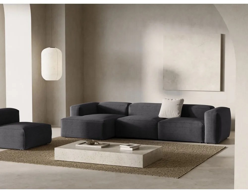 Tmavosivá menčestrová rohová pohovka (ľavý roh/s leňoškou) Bergano – Cosmopolitan Design