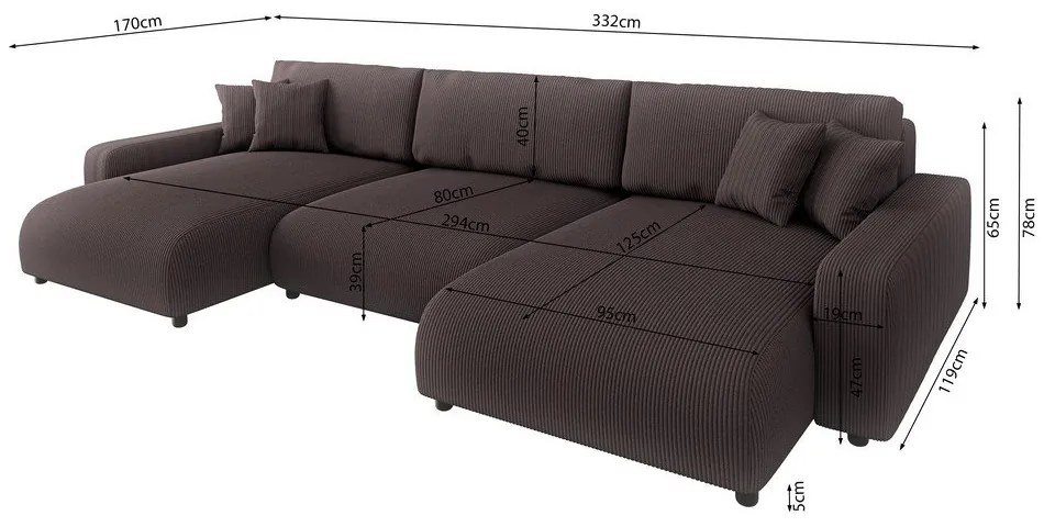 Hnedá menčestrová rozkladacia/s úložným priestorom rohová pohovka Sara – Ropez