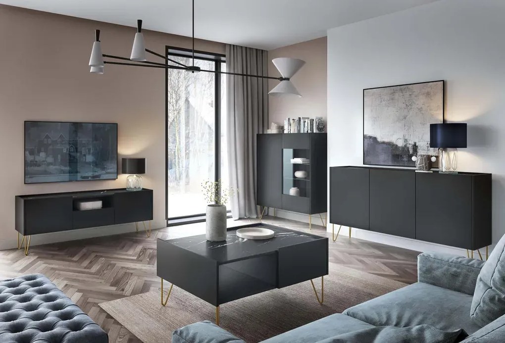 Komoda Harmony Va 144 cm čierna/čierny mramor