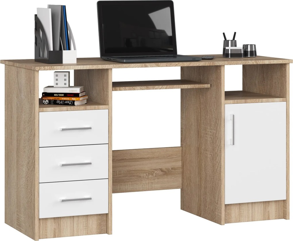 Voľne stojaci písací stôl Ana 124 cm dub sonoma/biely