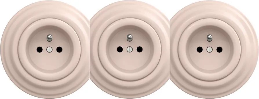 Kliklap - Trojitá retro domová zásuvka s rámčekom 230 V staroružová