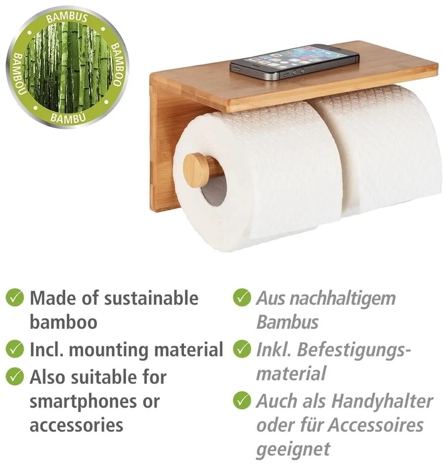 Nástenný bambusový držiak na toaletný papier Duo Bambusa – Wenko