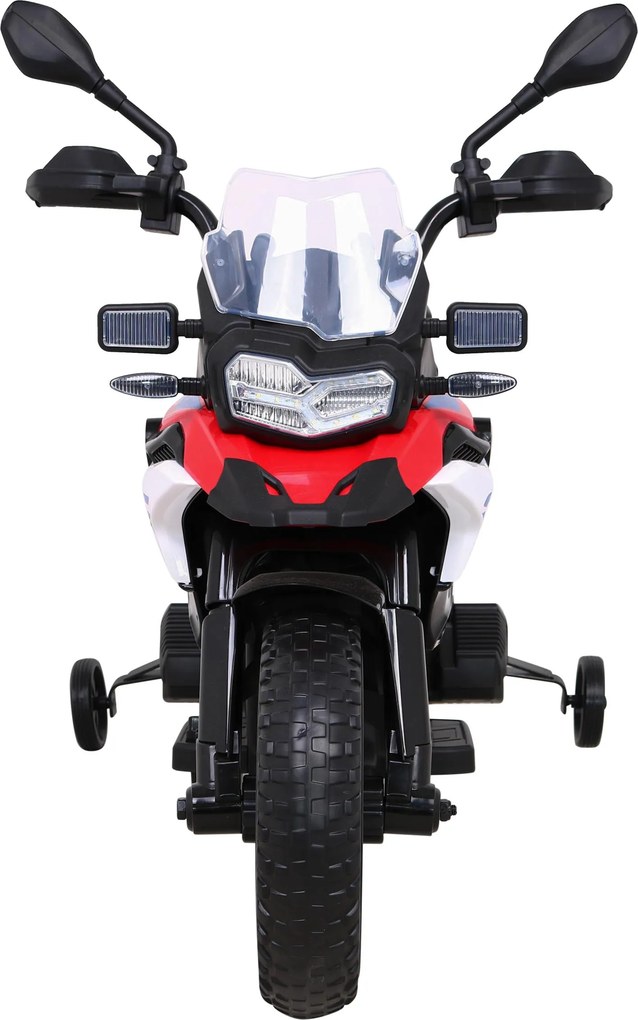 Ramiz Detský motocykel na batérie BMW F850 GS červený + pomocné kolieska + audio LED + pomalý štart + EVA
