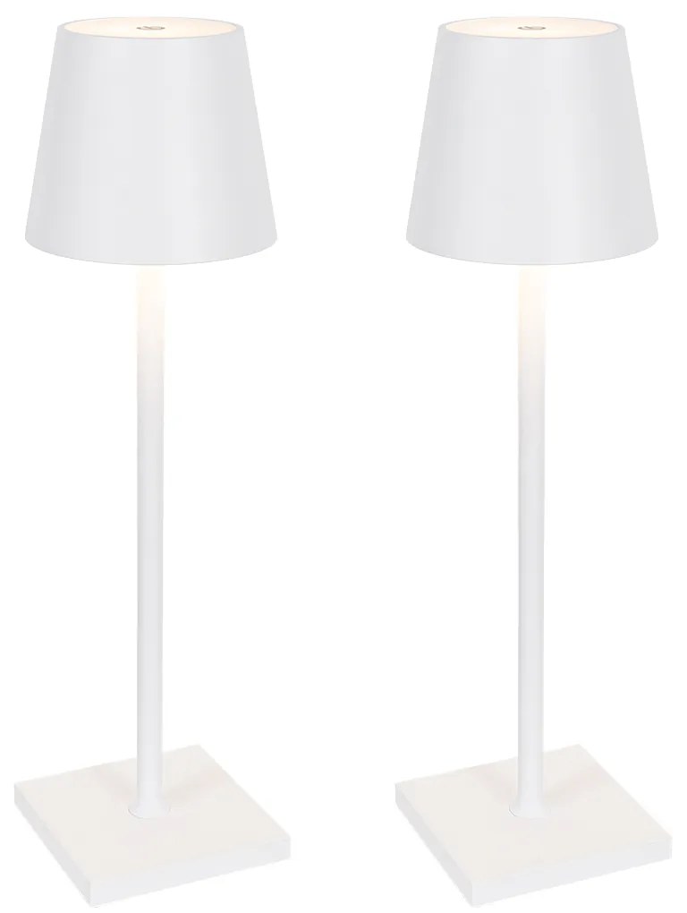 Sada 2 vonkajších stolových lamp bielych vrátane LED a nabíjateľného stmievača - Janet