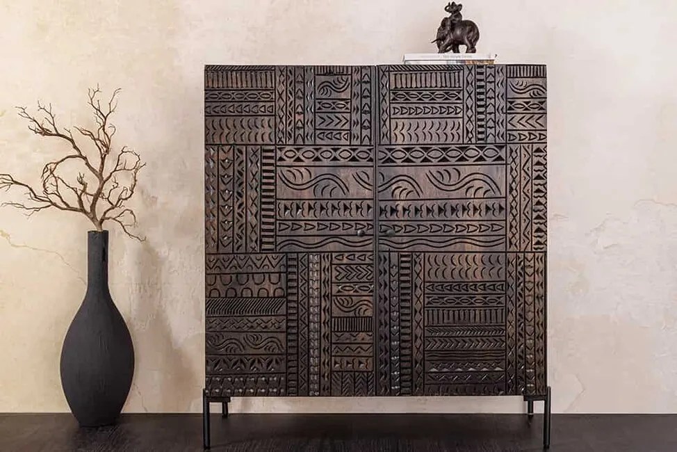 Dizajnová vysoká skrinka z masívu Artemis 3D vzory mango 100cm