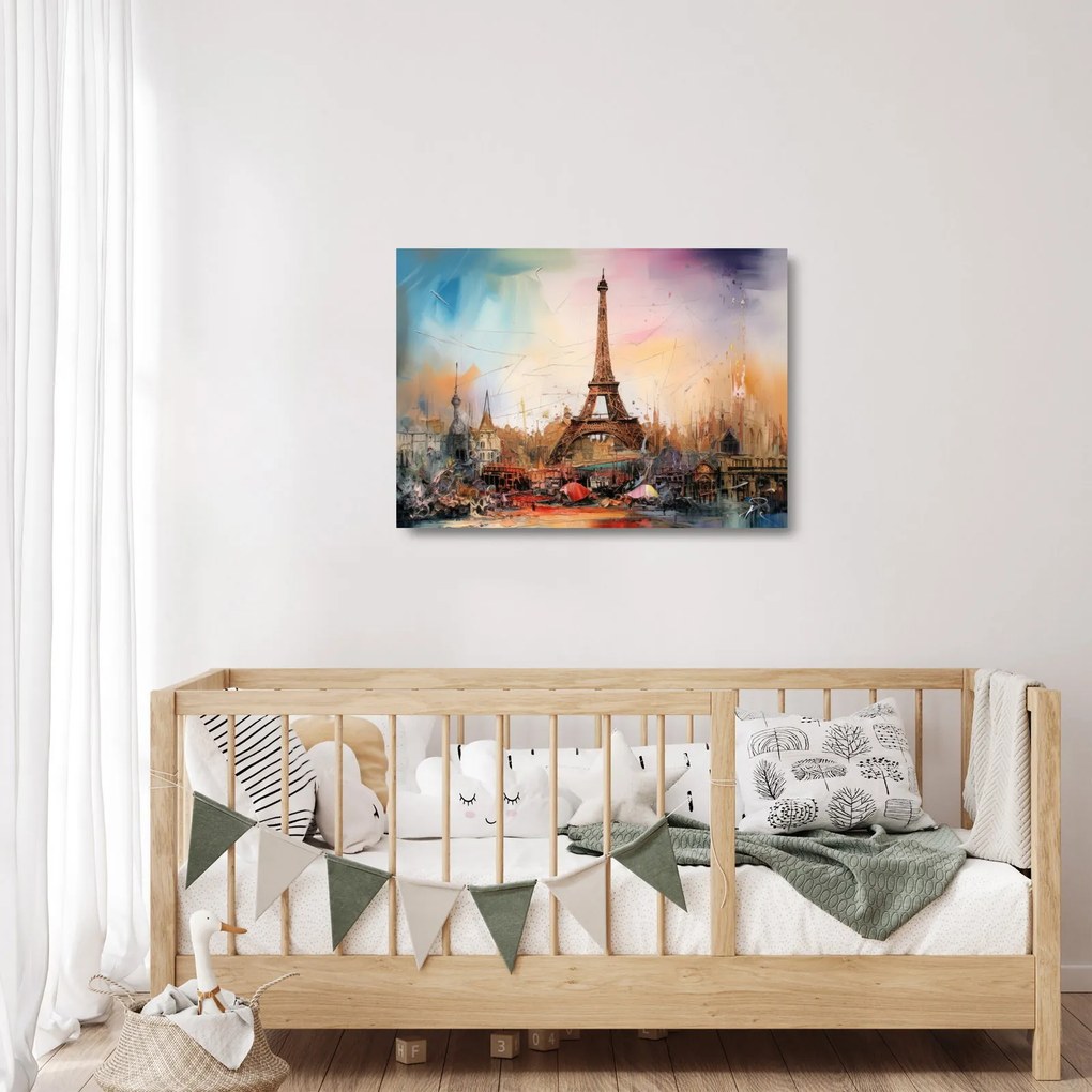 Sklenený obraz - Maľba Eiffelovej veže (70x50 cm)
