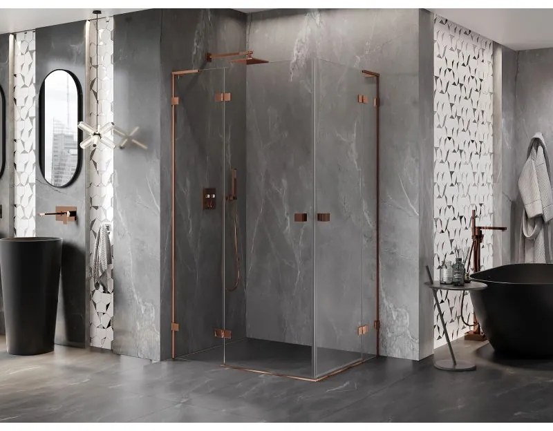 Mexen Lunar, L Duo výklopný sprchový kút 120 x 80 cm, 8mm číre sklo, profil ružové zlato, 834L-120L-080P-60-00