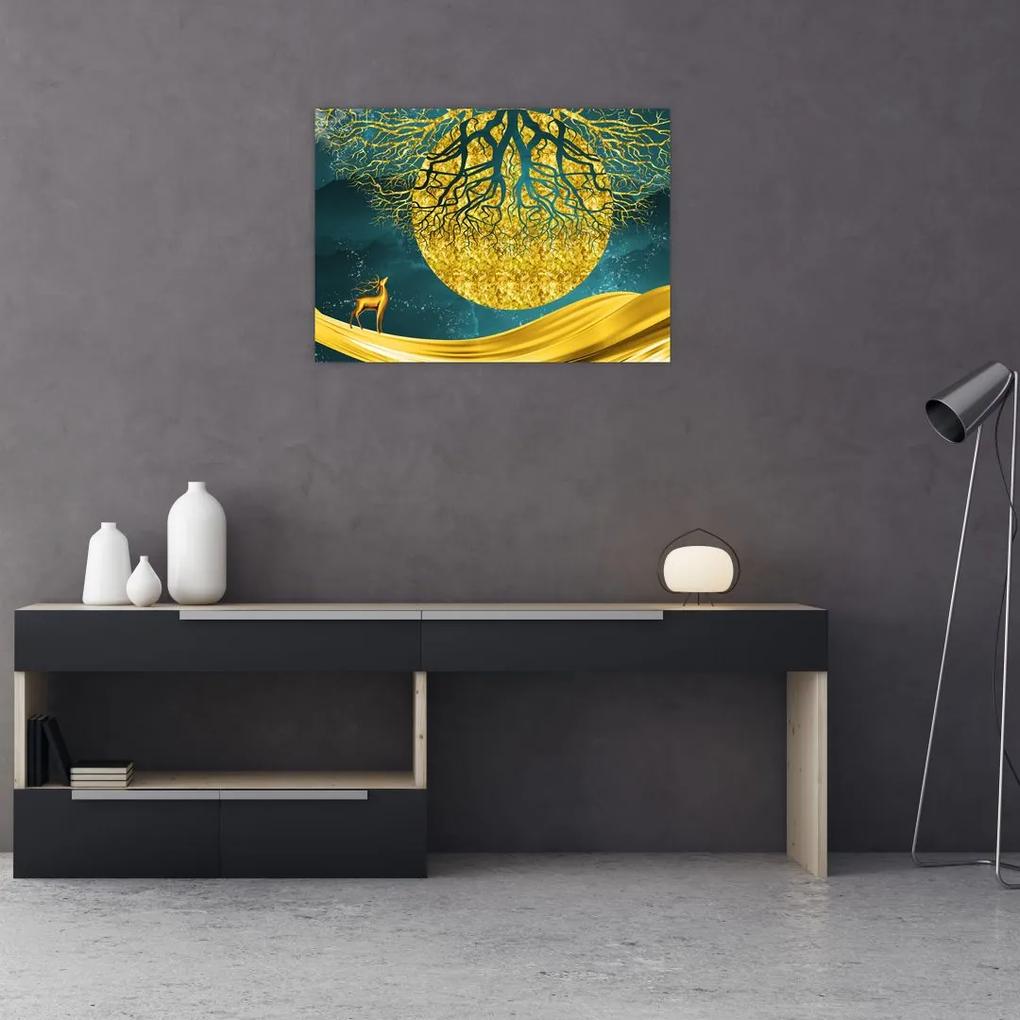 Sklenený obraz - Abstrakcia, Zlatá krajina (70x50 cm)