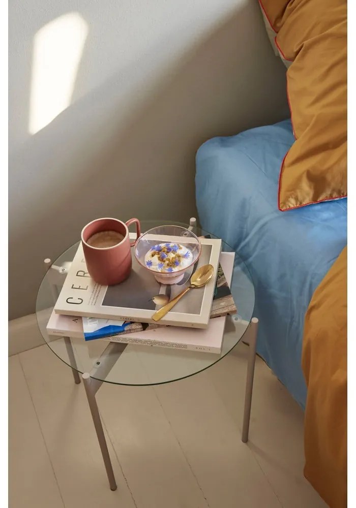 Okrúhly odkladací stolík so sklenenou doskou ø 45 cm Beam – Hübsch