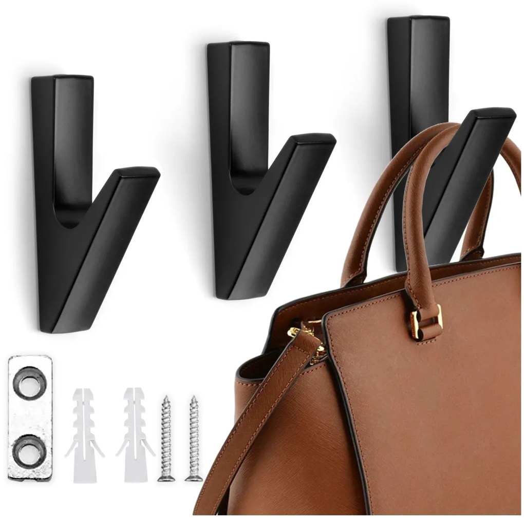 Sada 3 ks hliníkových háčků HARRY černá